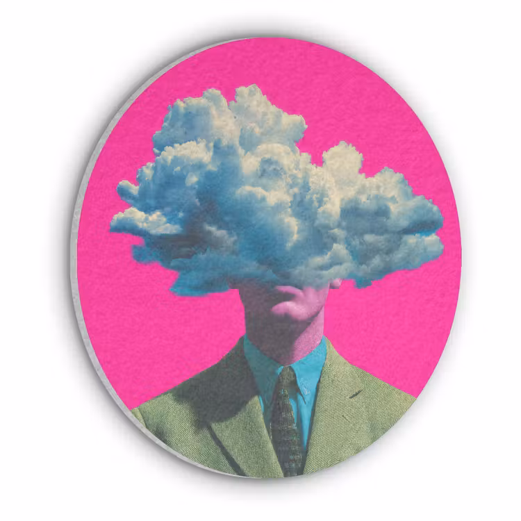Man - Pak - Wolk - Roze Akoestische PET Vilt - Rond klein -3d