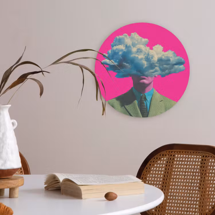 Man - Pak - Wolk - Roze Akoestische PET Vilt - Rond klein -sfeer3