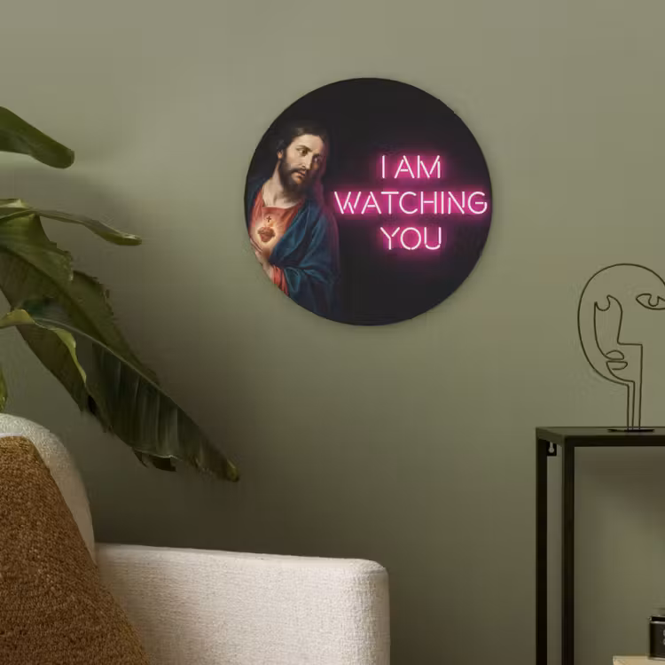 Man - Tekst - Neon Akoestische PET Vilt - Rond klein -sfeer2