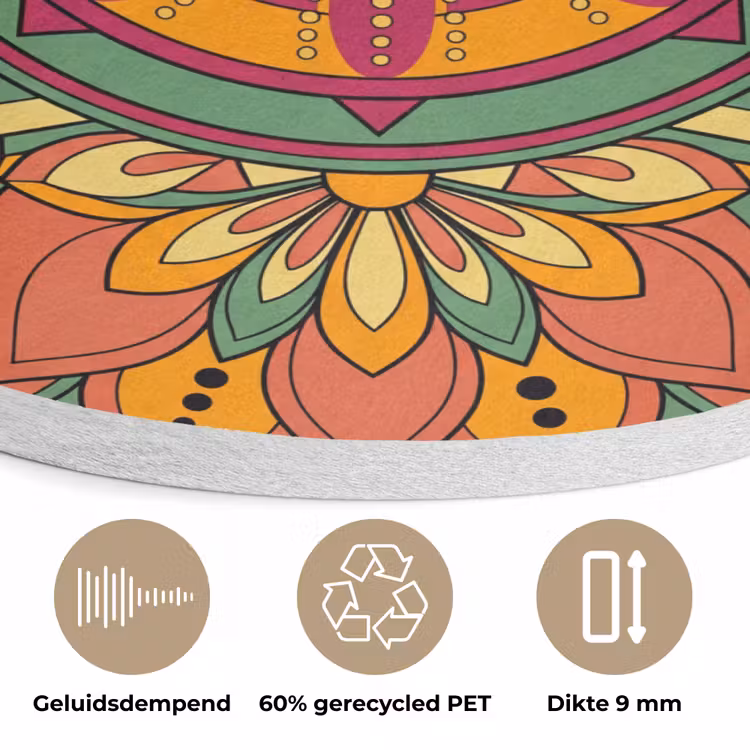 Mandala - Bloemen - Abstract - Kleurrijk Akoestische PET Vilt - Rond klein -closeup_NL