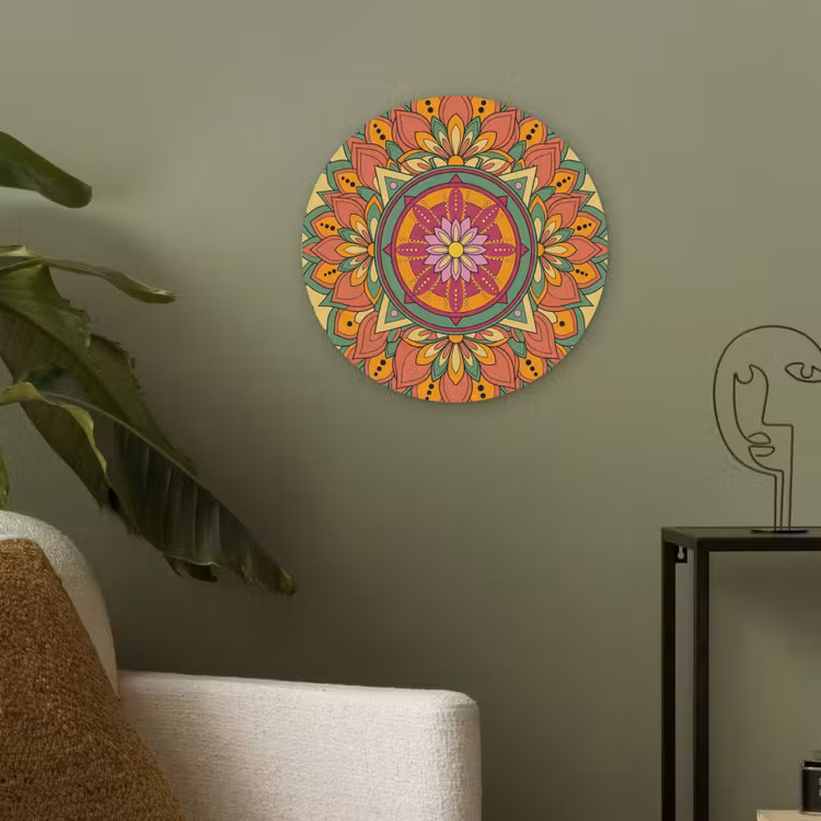 Mandala - Bloemen - Abstract - Kleurrijk Akoestische PET Vilt - Rond klein -sfeer2