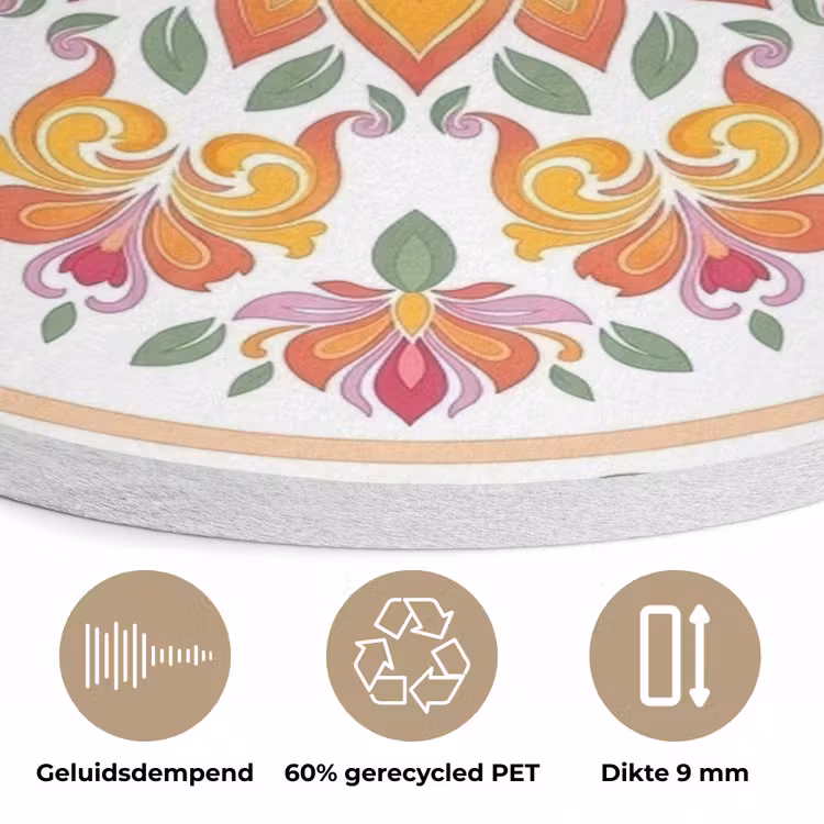 Mandala - Bloemen - Decoratie - Kleurrijk - Abstract Akoestische PET Vilt - Rond klein -closeup_NL