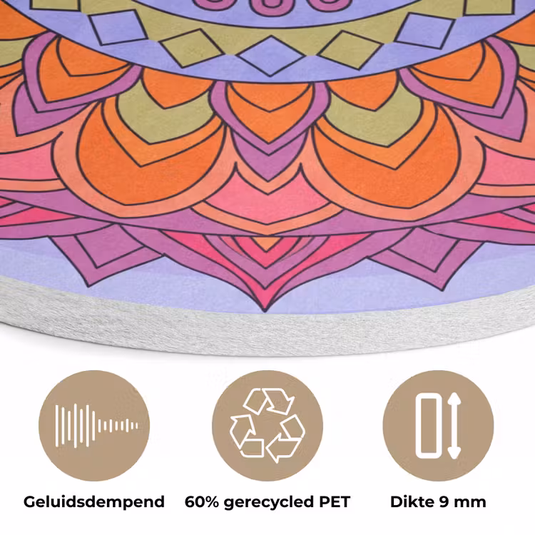 Mandala - Cirkel - Abstract - Kleurrijk - Patroon Akoestische PET Vilt - Rond klein -closeup_NL