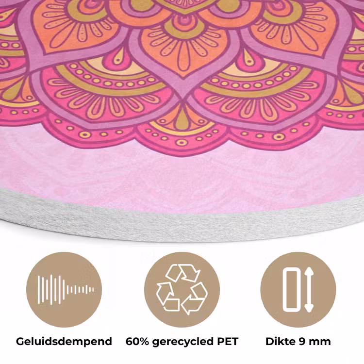 Mandala - Cirkel - Spiritueel - Oosters - Roze Akoestische PET Vilt - Rond klein -closeup_NL