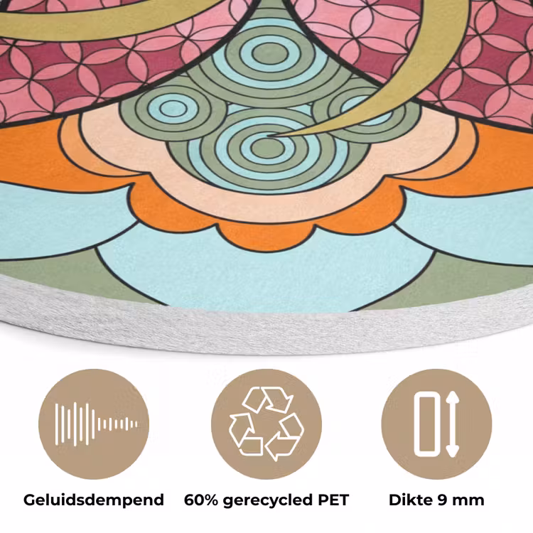 Mandala - Geometrisch - Kunst - Decoratief - Kleurrijk Akoestische PET Vilt - Rond klein -closeup_NL