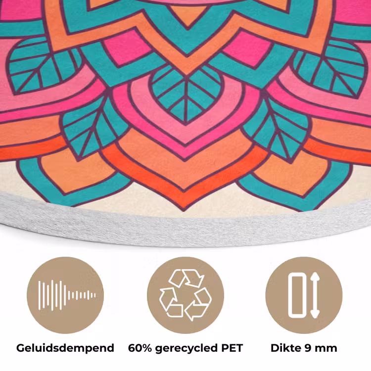 Mandala - Patroon - Abstract - Kleurrijk - Modern Akoestische PET Vilt - Rond klein -closeup_NL
