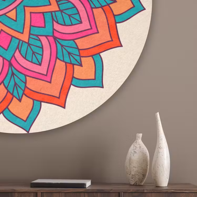 Mandala - Patroon - Abstract - Kleurrijk - Modern Akoestische PET Vilt - Rond klein -sfeer5_closeup