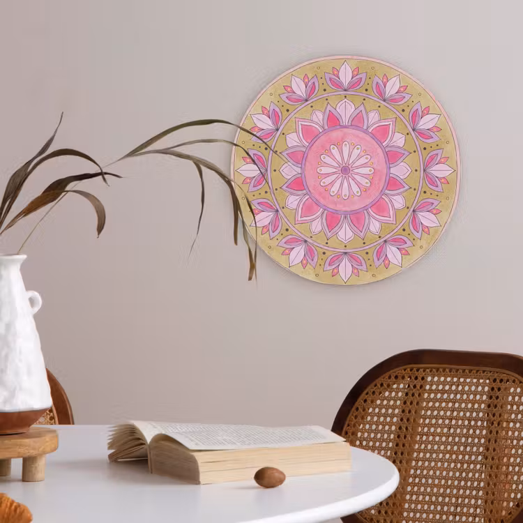 Mandala - Patroon - Kunst - Aquarel - Roze Akoestische PET Vilt - Rond klein -sfeer3