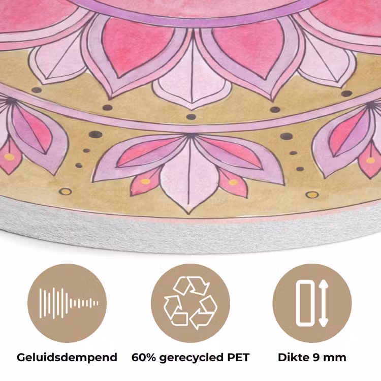 Mandala - Patroon - Kunst - Aquarel - Roze Akoestische PET Vilt - Rond klein -closeup_NL