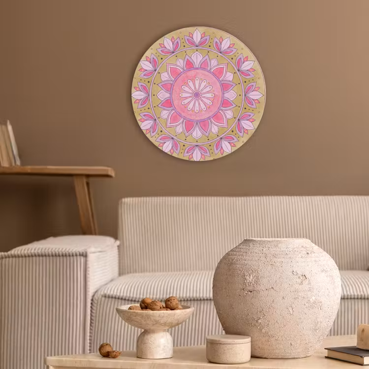 Mandala - Patroon - Kunst - Aquarel - Roze Akoestische PET Vilt - Rond klein -sfeer1