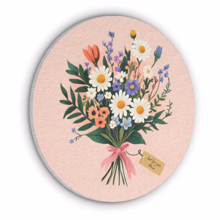 Margrieten - Boeket - Strikje - Roze Akoestische PET Vilt - Rond klein -3d