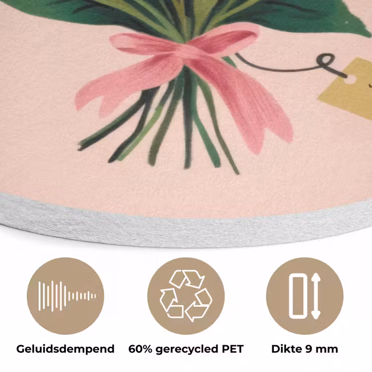 Margrieten - Boeket - Strikje - Roze Akoestische PET Vilt - Rond klein -closeup_NL
