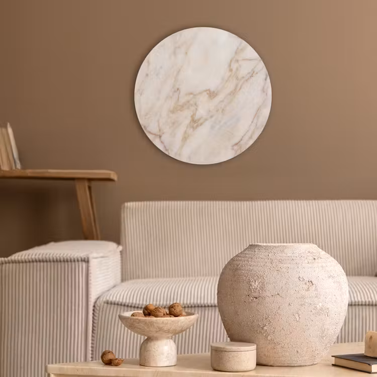 Marmer - Ader - Abstract - Wit - Goud Akoestische PET Vilt - Rond klein -sfeer1