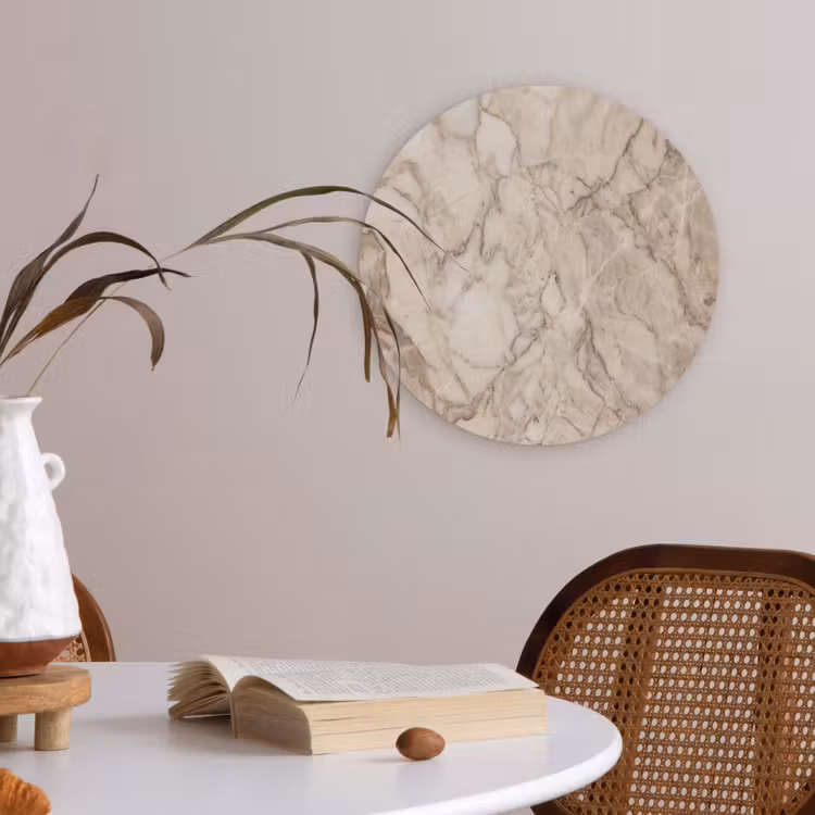 Marmer - Aderen - Textuur - Beige - Modern Akoestische PET Vilt - Rond klein -sfeer3