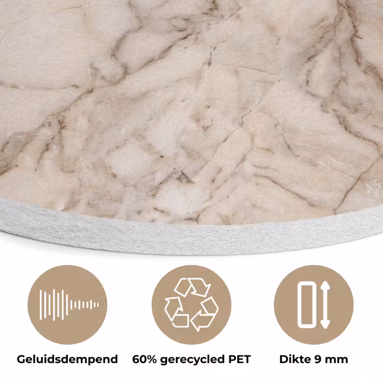 Marmer - Aderen - Textuur - Beige - Modern Akoestische PET Vilt - Rond klein -closeup_NL