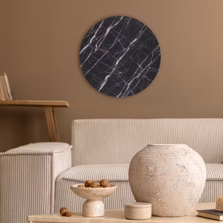 Marmer - Aders - Abstract - Zwart Akoestische PET Vilt - Rond klein -sfeer1