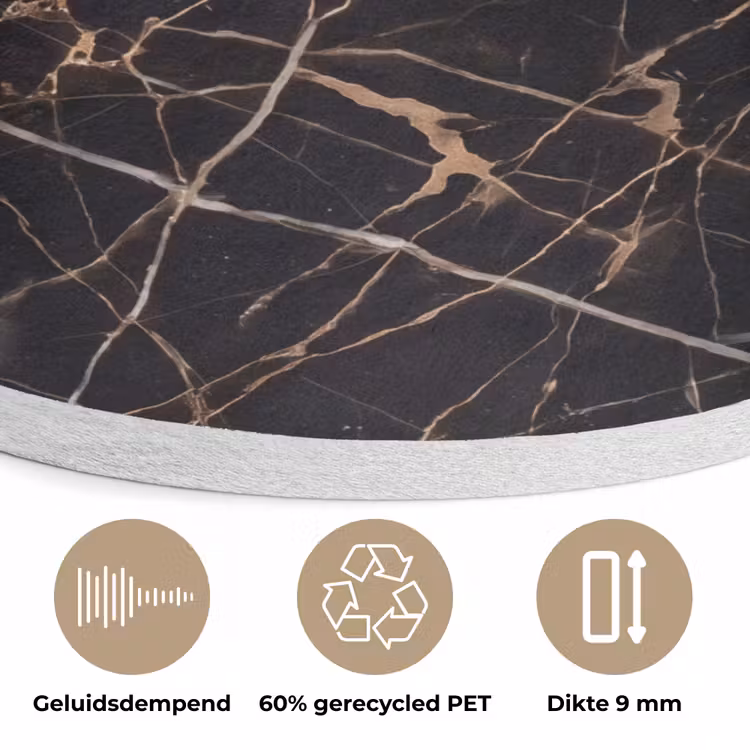 Marmer - Goud - Abstract - Zwart Akoestische PET Vilt - Rond klein -closeup_NL
