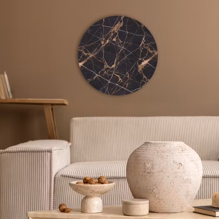 Marmer - Goud - Abstract - Zwart Akoestische PET Vilt - Rond klein -sfeer1