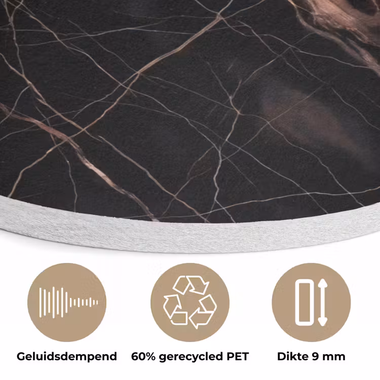 Marmer - Goud - Patroon - Luxe - Zwart Akoestische PET Vilt - Rond klein -closeup_NL