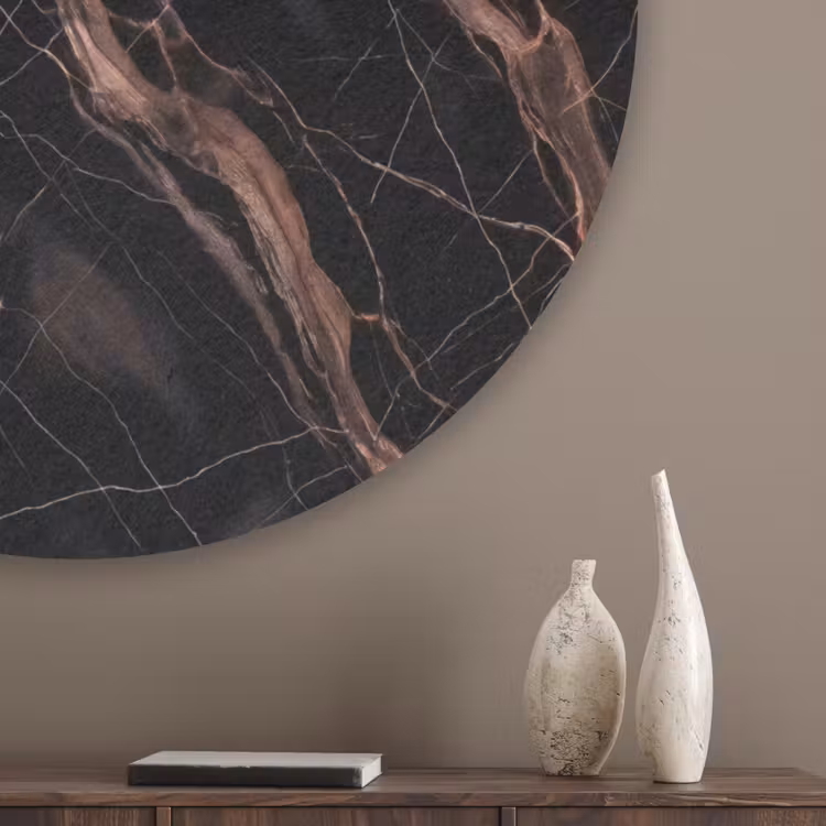 Marmer - Goud - Patroon - Luxe - Zwart Akoestische PET Vilt - Rond klein -sfeer5_closeup
