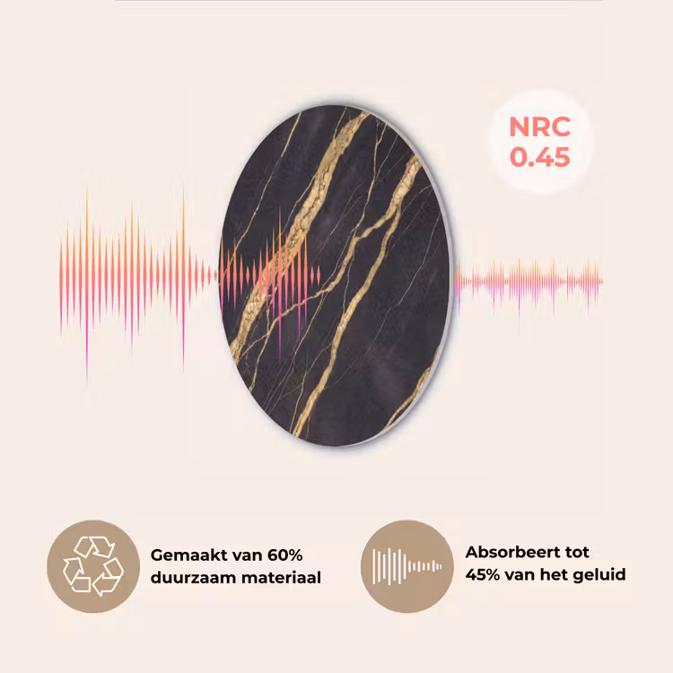 Marmer - Goud - Textuur - Abstract - Zwart Akoestische PET Vilt - Rond klein -USP_NL