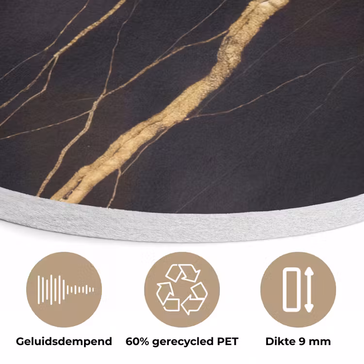 Marmer - Goud - Textuur - Abstract - Zwart Akoestische PET Vilt - Rond klein -closeup_NL