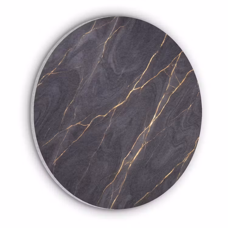 Marmer - Goudaders - Abstract - Modern - Zwart Akoestische PET Vilt - Rond klein -3d