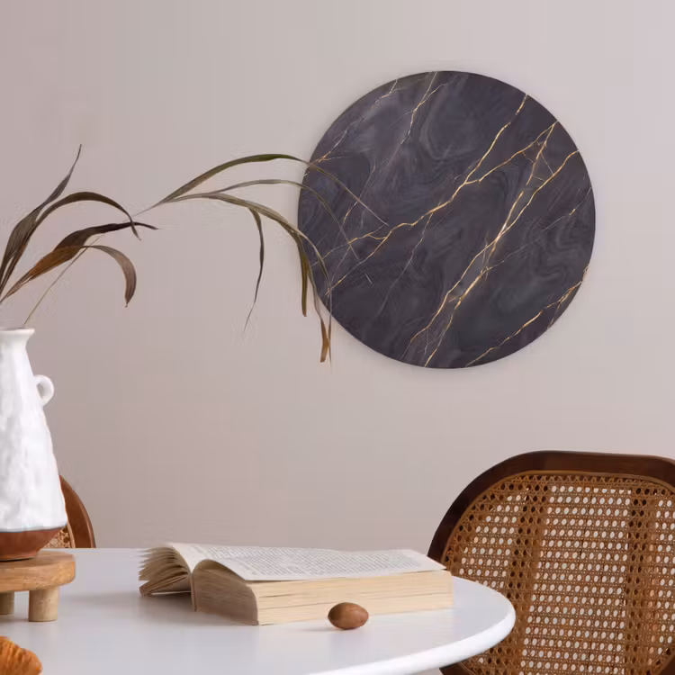 Marmer - Goudaders - Abstract - Modern - Zwart Akoestische PET Vilt - Rond klein -sfeer3
