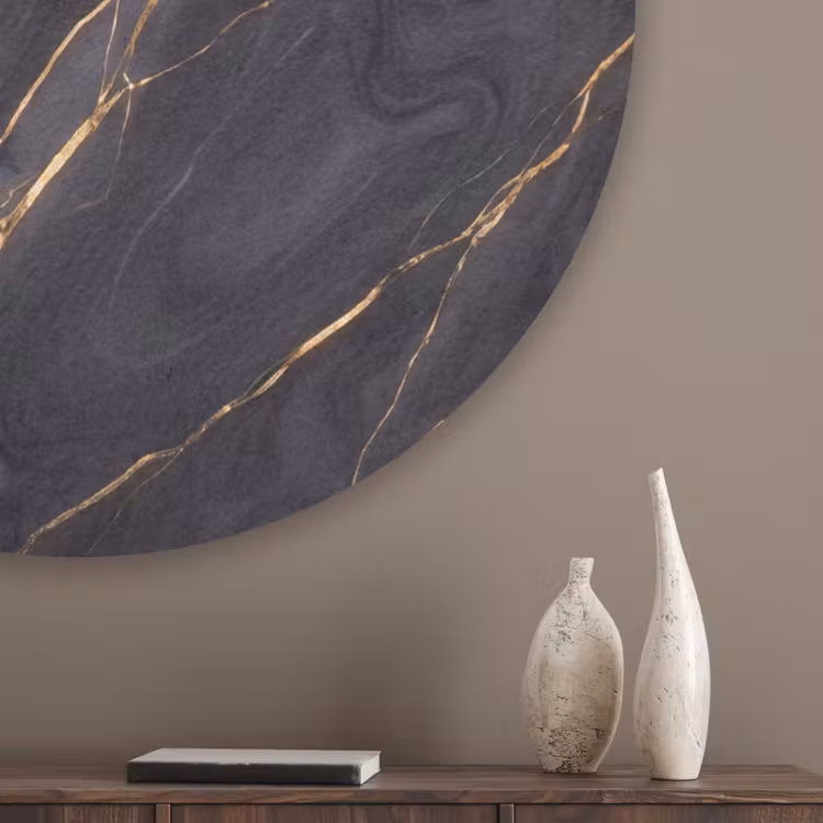 Marmer - Goudaders - Abstract - Modern - Zwart Akoestische PET Vilt - Rond klein -sfeer5_closeup