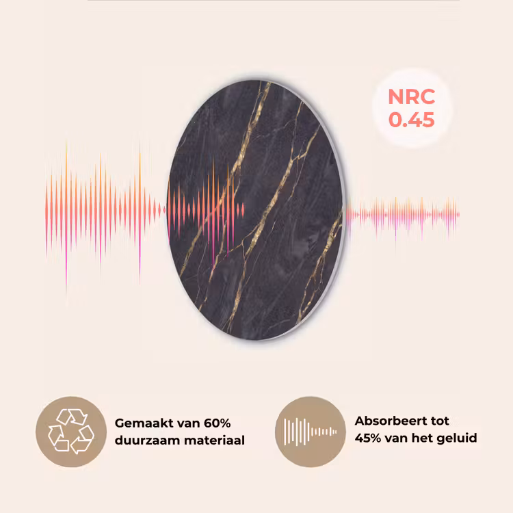 Marmer - Gouden aders - Abstract - Zwart Akoestische PET Vilt - Rond klein -USP_NL