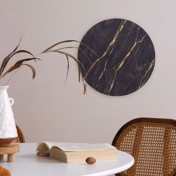 Marmer - Gouden aders - Abstract - Zwart Akoestische PET Vilt - Rond klein -sfeer3
