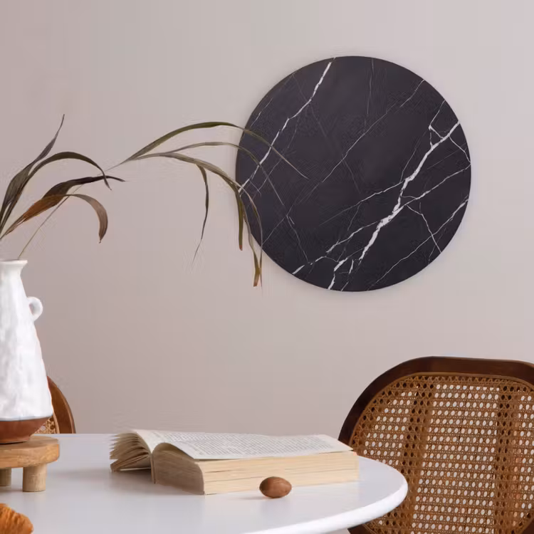 Marmer - Patroon - Abstract - Modern - Zwart Akoestische PET Vilt - Rond klein -sfeer3