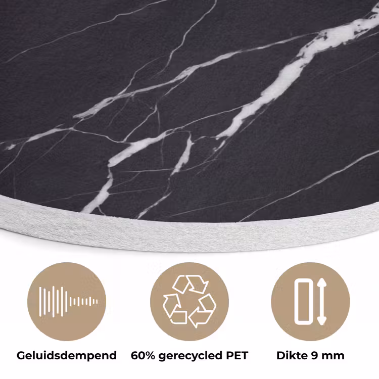 Marmer - Patroon - Abstract - Modern - Zwart Akoestische PET Vilt - Rond klein -closeup_NL