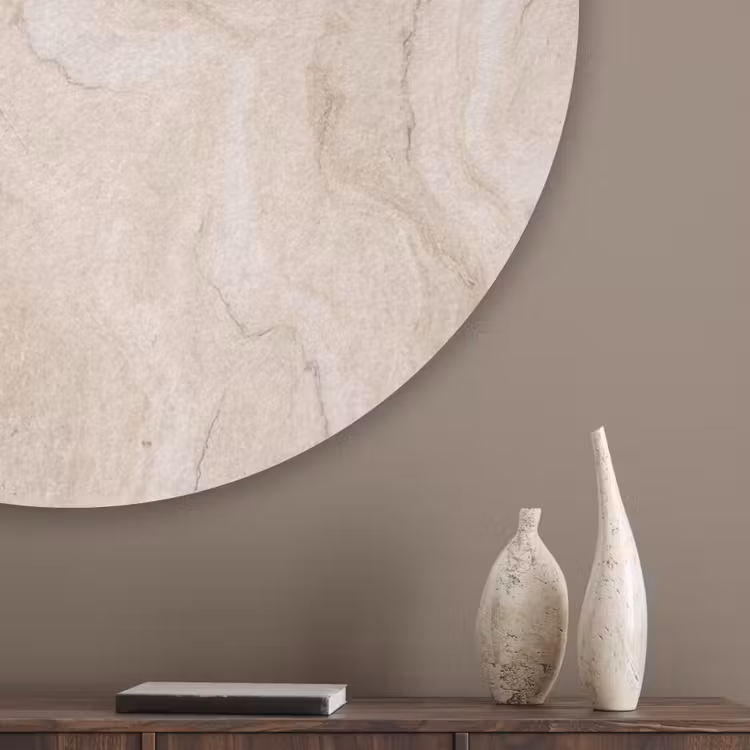 Marmer - Patroon - Beige - Steen - Abstract Akoestische PET Vilt - Rond klein -sfeer5_closeup