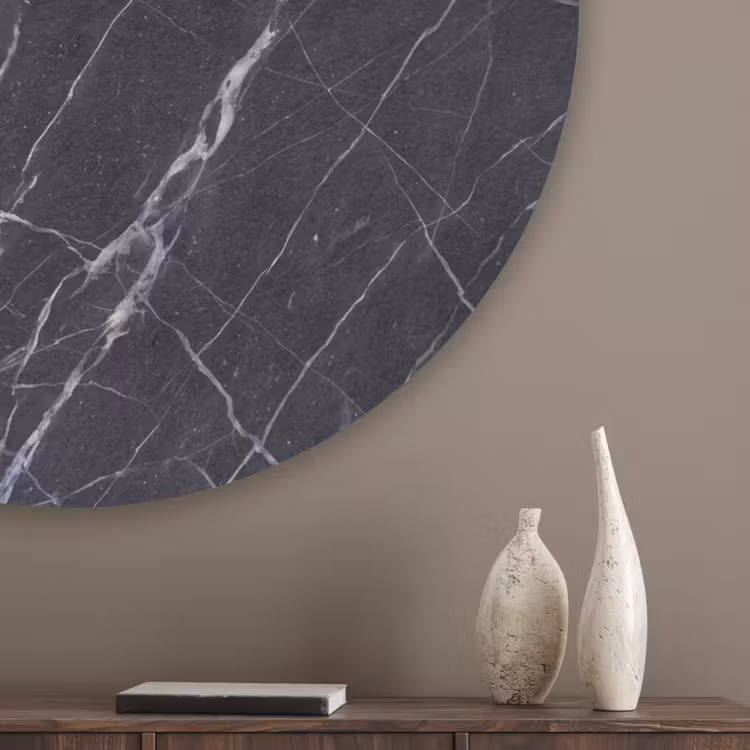 Marmer - Patroon - Modern - Zwart - Wit Akoestische PET Vilt - Rond klein -sfeer5_closeup