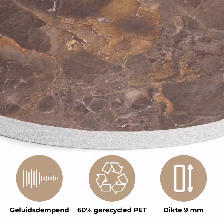 Marmer - Patroon - Natuur - Bruin - Goud Akoestische PET Vilt - Rond klein -closeup_NL