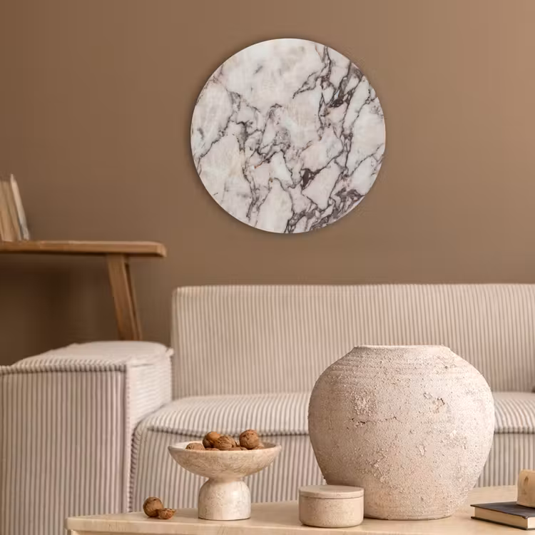 Marmer - Textuur - Abstract - Wit - Bruin Akoestische PET Vilt - Rond klein -sfeer1