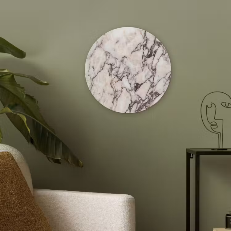 Marmer - Textuur - Abstract - Wit - Bruin Akoestische PET Vilt - Rond klein -sfeer2