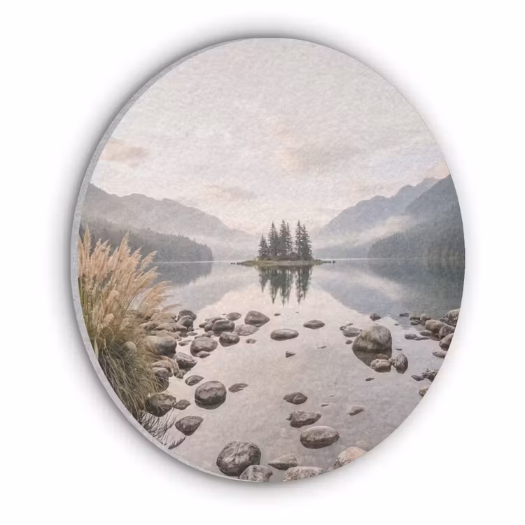 Meer - Bergen - Landschap - Groen Akoestische PET Vilt - Rond klein -3d