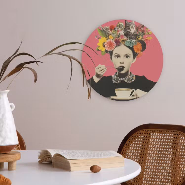 Meisje - Kopje - Bloemen - Roze Akoestische PET Vilt - Rond klein -sfeer3