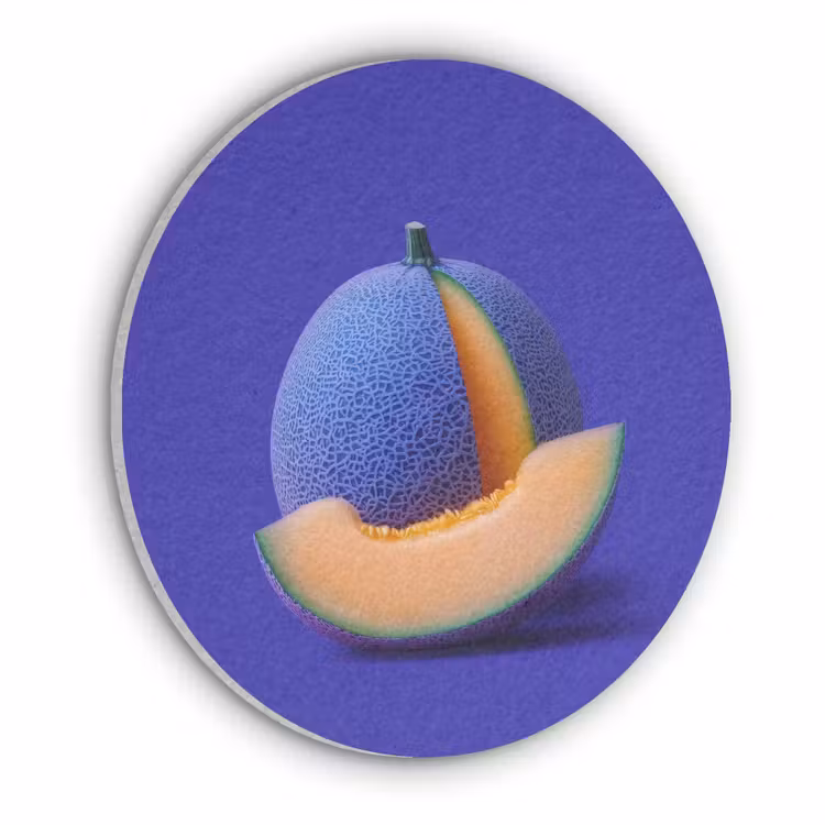 Meloen - Blauw - Oranje - Kunstzinnig Akoestische PET Vilt - Rond klein -3d