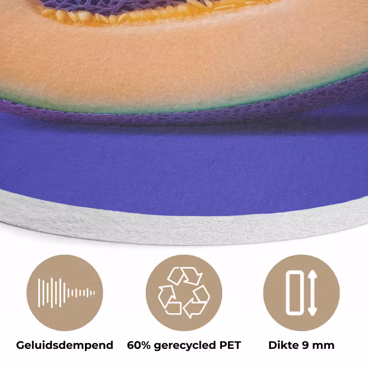 Meloen - Blauw - Oranje - Kunstzinnig Akoestische PET Vilt - Rond klein -closeup_NL