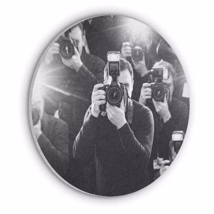 Mensen - Camera - Flitslicht - Zwart-wit - Media Akoestische PET Vilt - Rond klein -3d