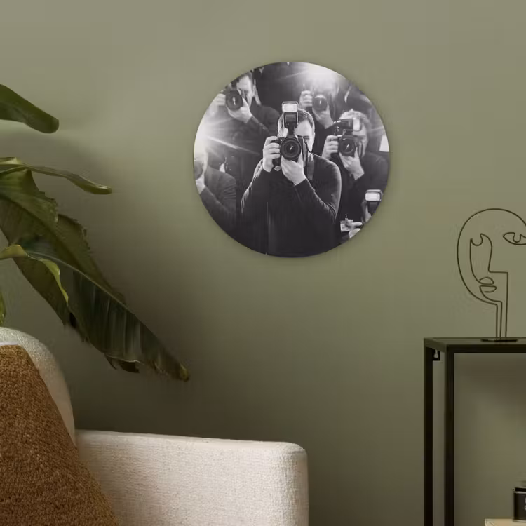 Mensen - Camera - Flitslicht - Zwart-wit - Media Akoestische PET Vilt - Rond klein -sfeer2