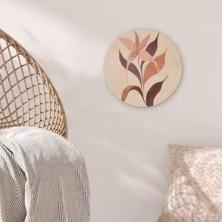 Minimalistisch - Bloem - Bladeren - Beige Akoestische PET Vilt - Rond klein -sfeer4