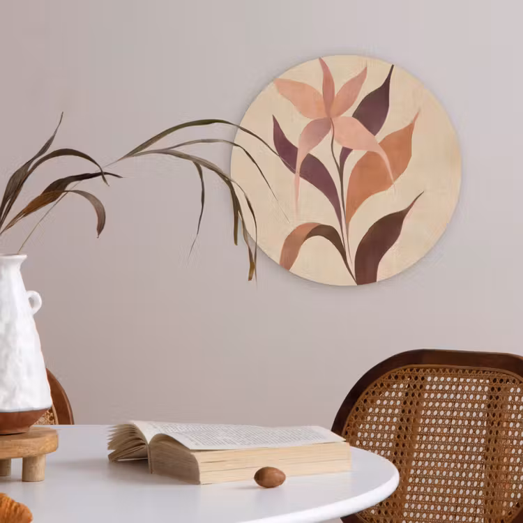 Minimalistisch - Bloem - Bladeren - Beige Akoestische PET Vilt - Rond klein -sfeer3