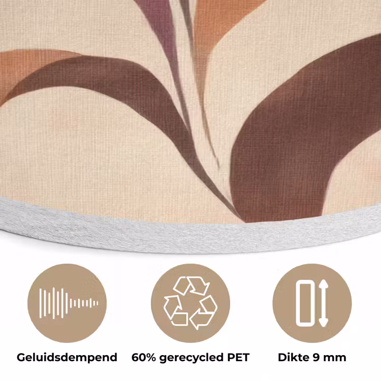 Minimalistisch - Bloem - Bladeren - Beige Akoestische PET Vilt - Rond klein -closeup_NL