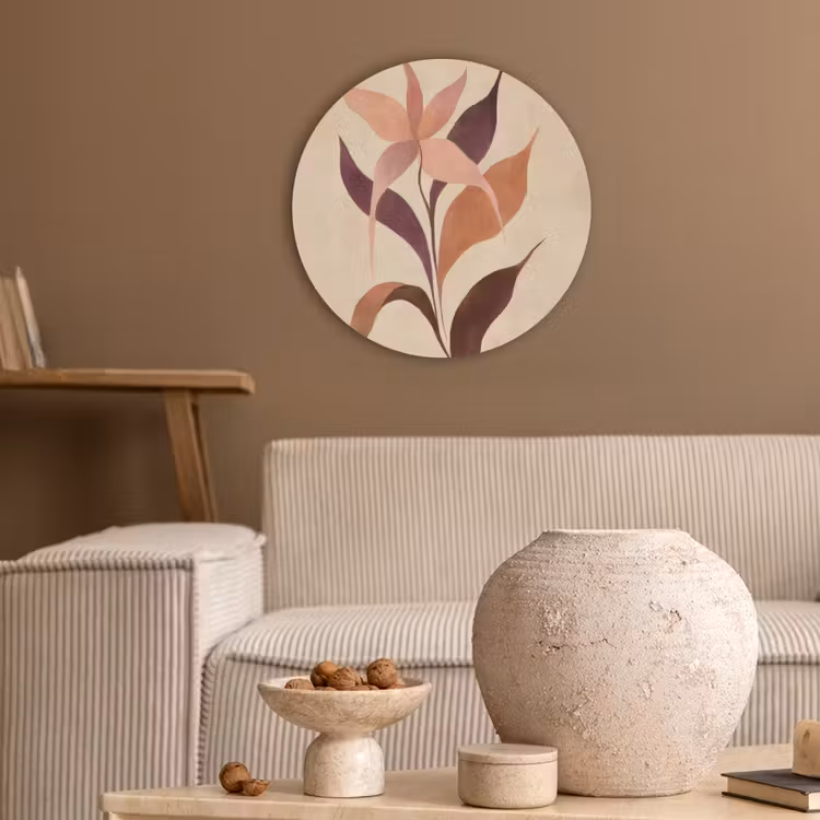 Minimalistisch - Bloem - Bladeren - Beige Akoestische PET Vilt - Rond klein -sfeer1