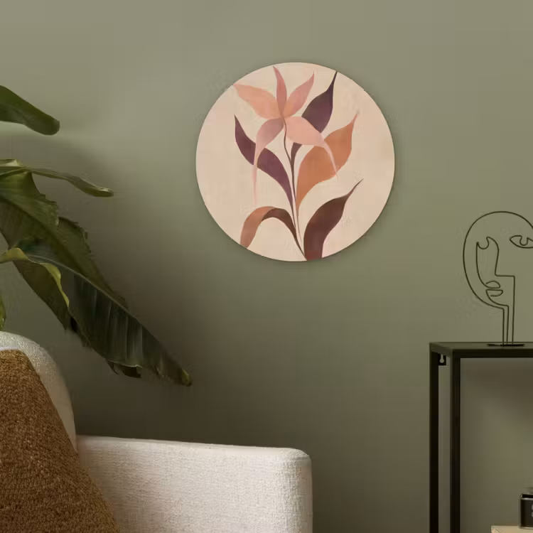 Minimalistisch - Bloem - Bladeren - Beige Akoestische PET Vilt - Rond klein -sfeer2