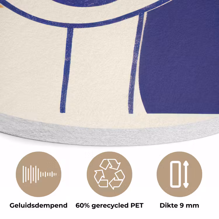 Minimalistisch - Gezicht - Hand - Oranje - Blauw Akoestische PET Vilt - Rond klein -closeup_NL